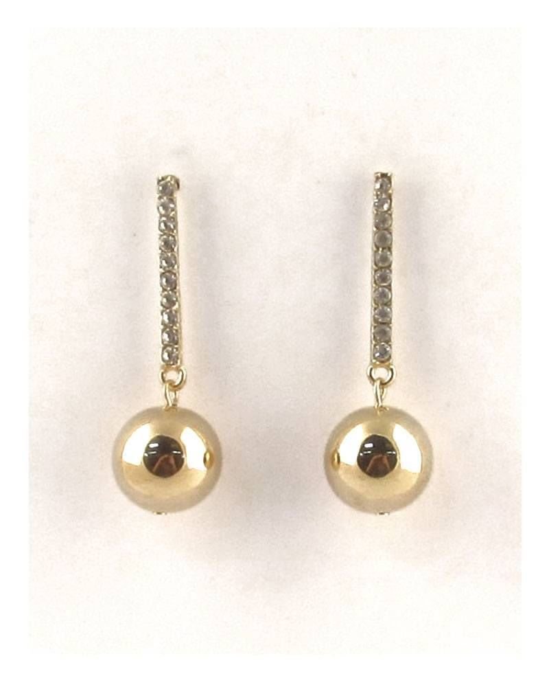 Gold Ball Drop Pendant Dangling Rhinestone Earrings