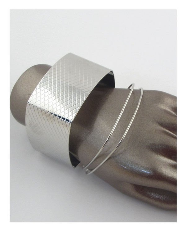 Chunky fashion jewelry 3 Square cuff bracelet set gold or silver color