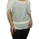 Plus size sheer chiffon slit tie short sleeve top blouse elastic hem 1X Pink