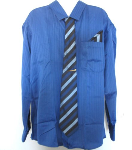 NEW! MEN BLUE PIN STRIPE DRESS SHIRT BY GIGLIANO LONG SLEEVE TIE INCLUDED XL TG