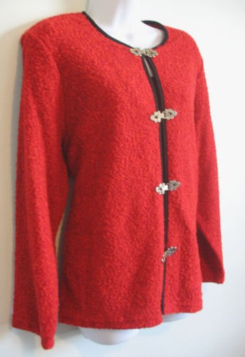 NEW CATHY DANIELS TOP BLOUSE JACKET 2 PIECE RED LONG CARDIGAN CARDI SIZE XL