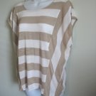 APOSTROPHE STRIPED IVORY BEIGE SCOOP NECK SLEEVELESS SHIRT TOP BLOUSE SIZE L