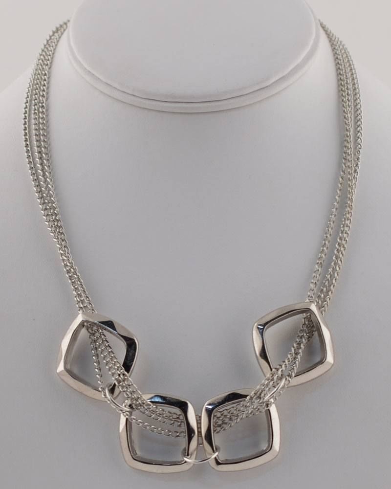 Silver gold chunky statement chain necklace large layered square pendant hoops