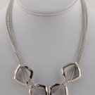 Silver gold chunky statement chain necklace large layered square pendant hoops