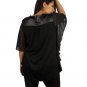 Black plus size sheer chiffon 3/4 sleeve hi lo shirt top blouse jewel accents 2X