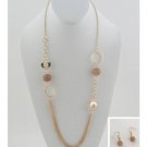 Gold long chain necklace circles hoops pendant  dangling earring set