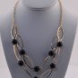 Gold faux pearl chain necklace layered ovals hoops beads 11"L