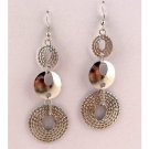 Silver layered 3 round circle hoop drop pendant earrings