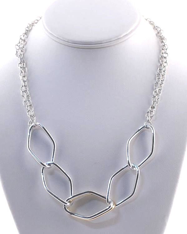 Two tone silver gold chunky statement chain necklace large layered hoops 10"L