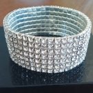 7 Rows Silver Princess Cut Cubic Zirconia Crystal Stretch Cuff Bangle Bracelet