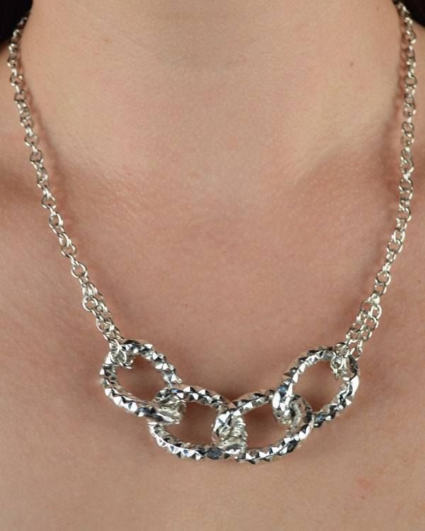 Silver gold chunky statement chain necklace large layered oval pendant hoops