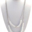 Silver gold double layered strand chain necklace faux pearl 12" long
