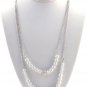 Silver gold double layered strand chain necklace faux pearl 12" long