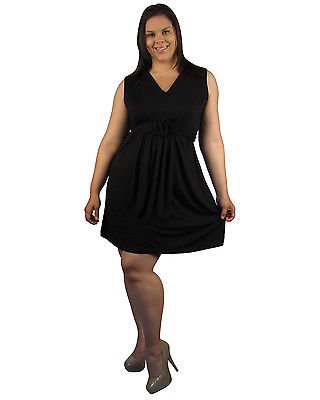 Black Plus size sleeveless sun summer dress waist tie front floral drape 1X