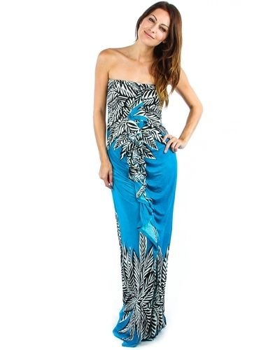 FLORAL PRINT MAXI LONG STRAPLESS TUBE SUN SUMMER SLIT DRESS S M L XL