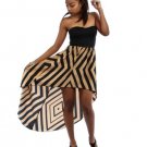 BLACK TAN STRAPLESS HI LO ASYMMETRICAL SHORT LONG SUN SUMMER STRIPED DRESS S M