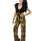 ANIMAL PRINTED WIDE LEG PANTS V NECK SHIRT TOP BLOUSE CAP SLEEVE JUMPSUIT S M L