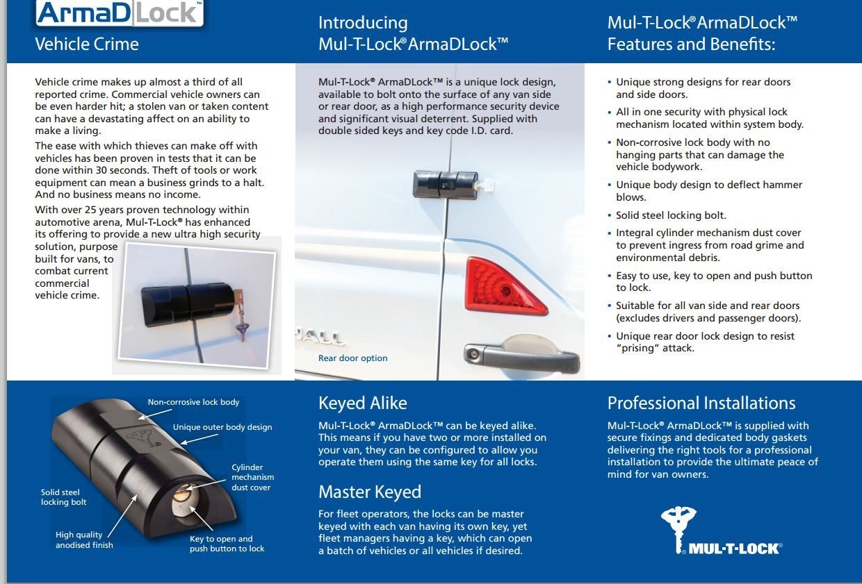 Mul-t-lock armadlock van security rear lock + side sliding door lock keyed alike