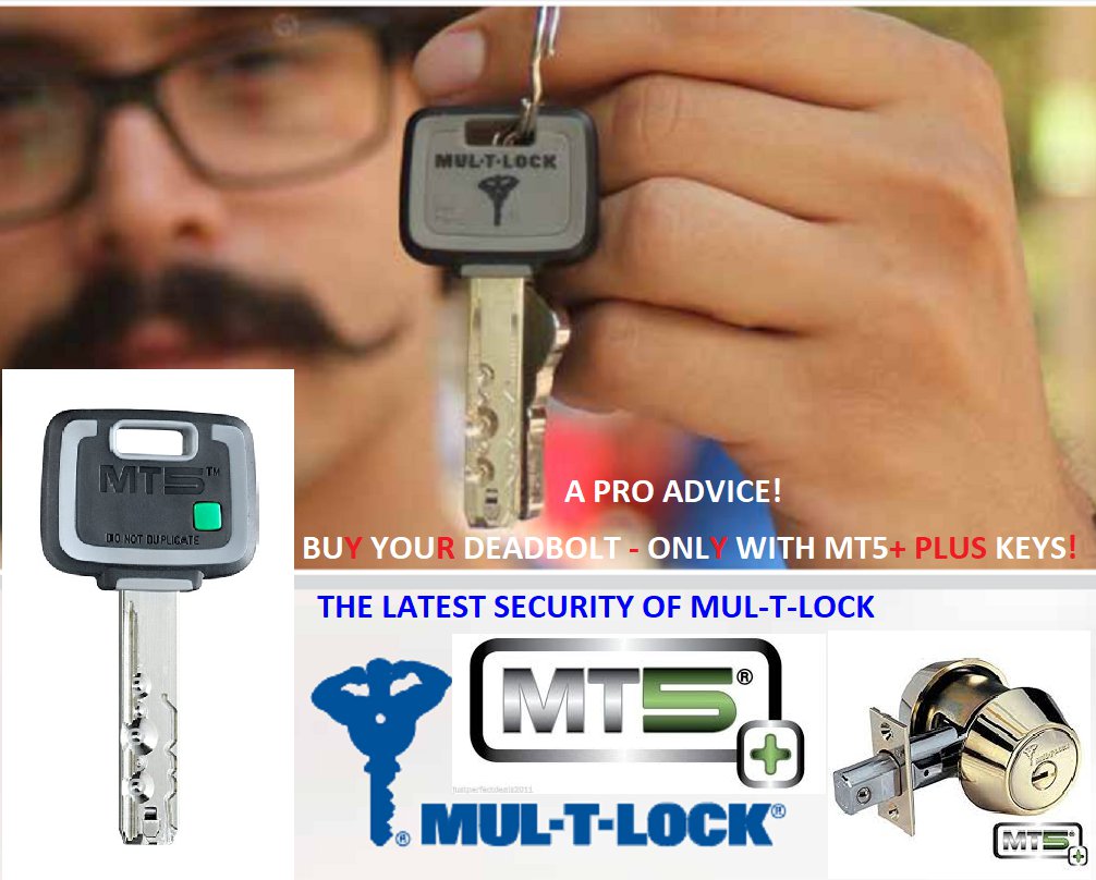 Mul T Lock MT5+ Deadbolt Hercular double Cylinder 3 keys BRIGHT BRASS