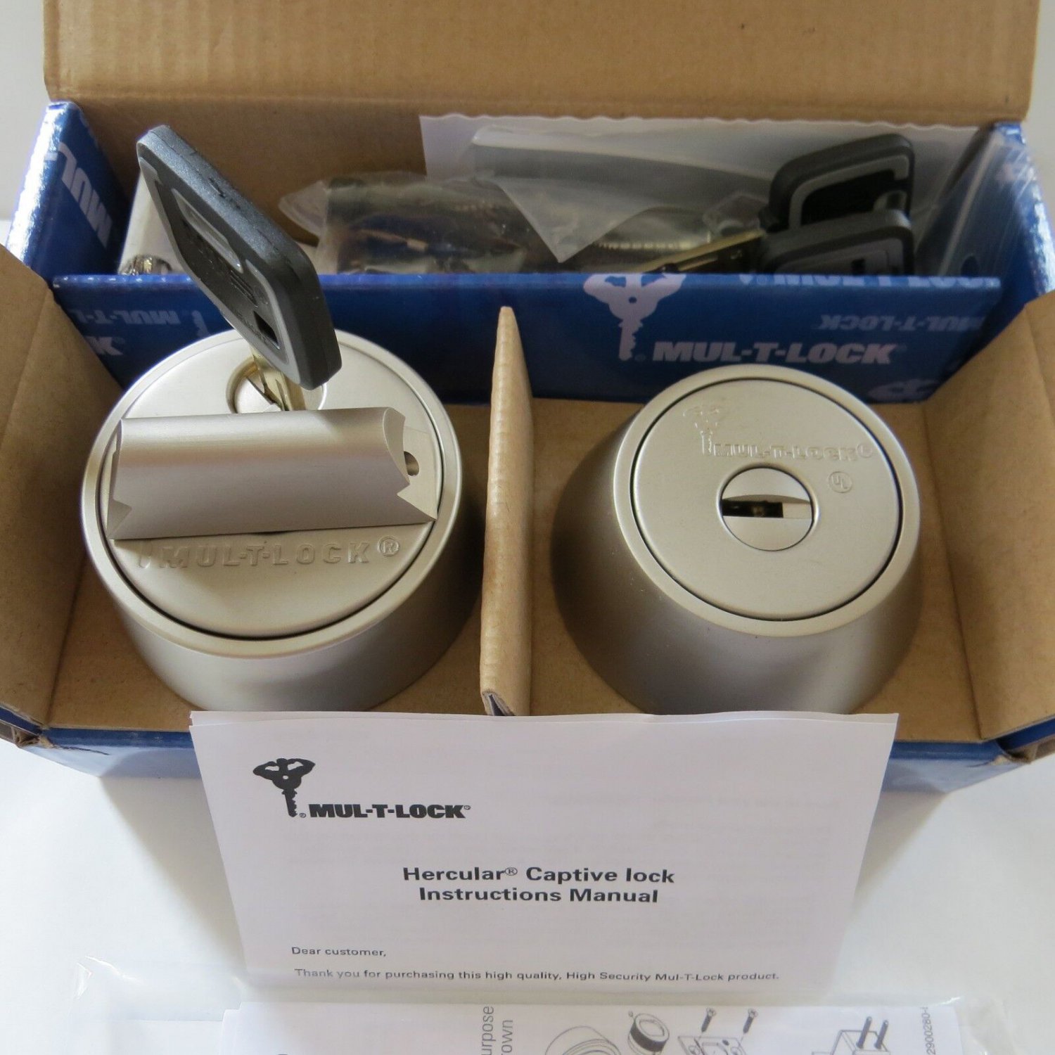 2 Pcs Mul-t-lock MT5 Keyed Alike Double Cylinder Captive Deadbolt -Nickel Satin