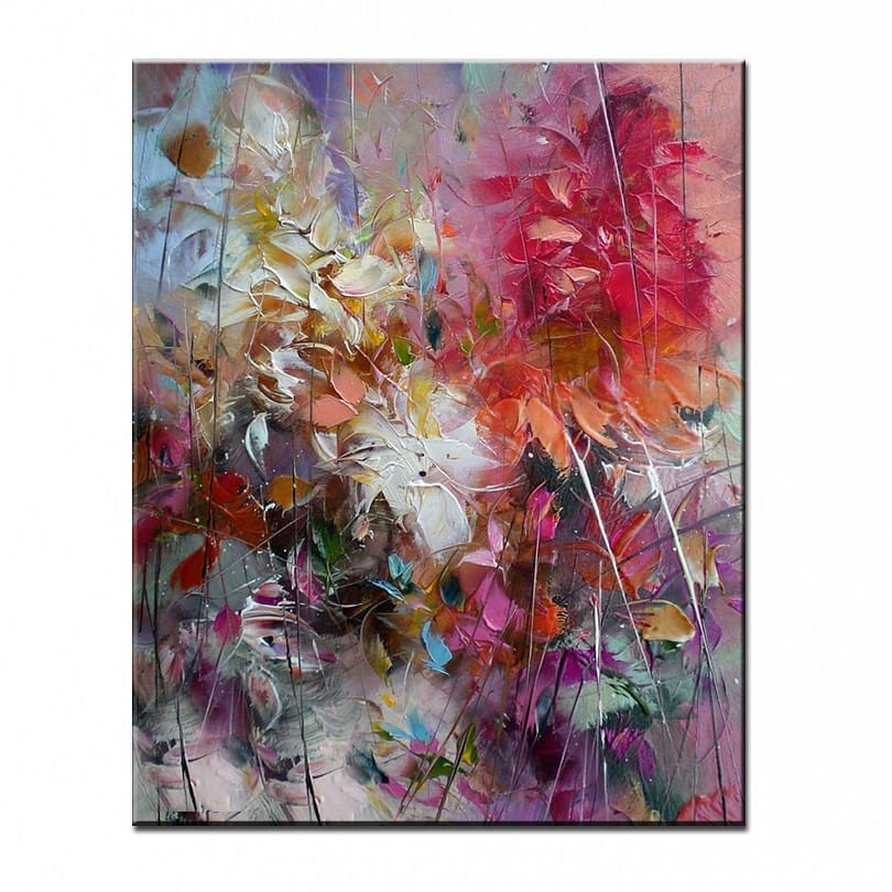 100% Hand Painted Abstract Oil Painting Wall Art Modern Colorful Flowers On Can