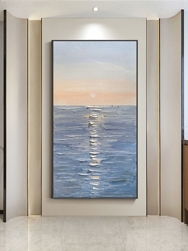 Handmade Canvas Oil Painting Interior Decoration Salon Sea Dawn Modern Art Mura