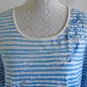 ADDITIONS CHICO'S Shirt Top 3 XL Striped Scrolling Print Blue White Silver
