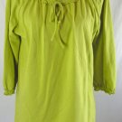 ADDITIONS CHICO'S 2 L Solid Green Yellow Smocked Cotton Stretch Shirt Top