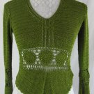 BCBG MAXAZRIA M Green Open Crochet Knit Sheer Cropped Top Shirt
