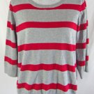 ANN TAYLOR LOFT XL Gray Red Striped Print Cotton Sweater Top
