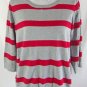 ANN TAYLOR LOFT XL Gray Red Striped Print Cotton Sweater Top