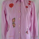 CAbi # 215 M Striped Floral Print Embroidered Pink Fitted Shirt Blouse