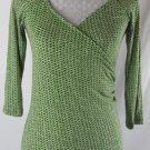 BANANA REPUBLIC M Green White Geometric Print Modal Stretch Faux Wrap Top Shirt