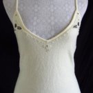 BETH BOWLEY L Beaded Rhinestones Solid Beige Sweater Tank Top Cami
