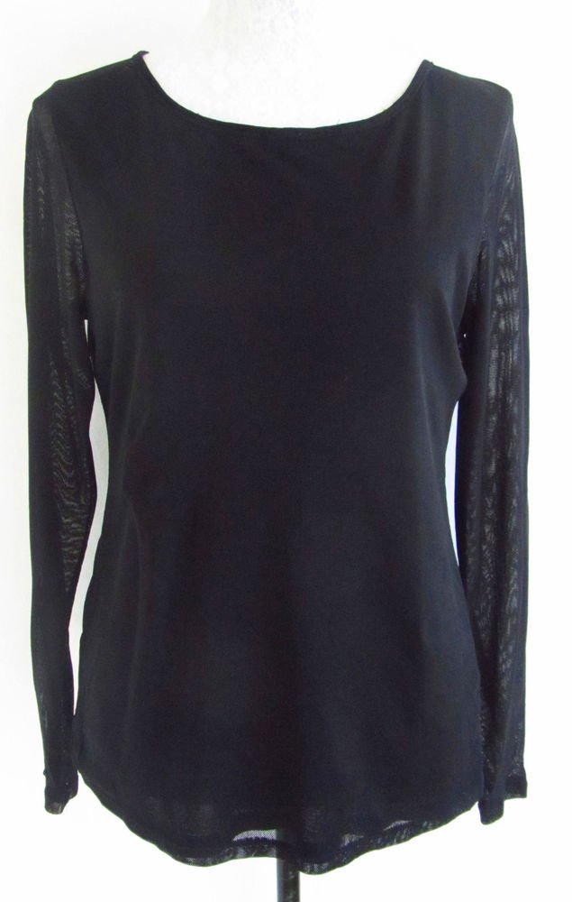 VIVIENNE TAM XL Solid Black Nylon Mesh Knit Top Shirt Long Sleeves