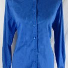 FOXCROFT 16 Polka Dot Print Blue White Long Sleeves Cotton Career Dress Shirt