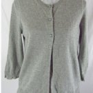 SUTTON CASHMERE M Solid Gray 3 Button Front Ruffles Cardigan Sweater