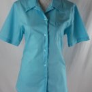 FOXCROFT 16 Wrinkle Free Solid Blue Button Down Short Sleeve Career Dress Shirt