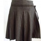 FREE PEOPLE 8 M Brown Pleated Skirt Flat Waist Striped Herringbone Print