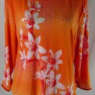 COLDWATER CREEK L Tropical Floral Print Orange Red White Mesh Knit Top Shirt