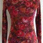 WESTON WEAR M Pink Brown Floral Rose Print Mesh Knit Stretch Shirt Top