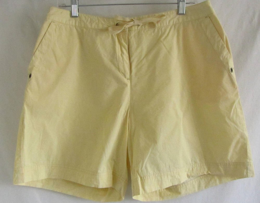 J.JILL 14 Waist 32 100 Cotton Solid Yellow Flat Front Shorts