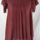 MAX EDITION M Red Purple Black Abstract Print Pleated Flared Hem Top Blouse
