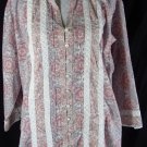 DRESSBARN 22 24 Lace Trim Pink Blue Floral Geometic Print Bead Cotton Shirt Top