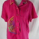 NANCY BOLEN CITY GIRL XL Bright Pink Contrast Stitching Textured Panels Shirt