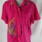 NANCY BOLEN CITY GIRL XL Bright Pink Contrast Stitching Textured Panels Shirt