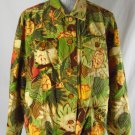 COLDWATER CREEK 1X Tropical Floral Print Green Yellow Brown Cotton Jacket Coat