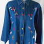 QUACKER FACTORY L Embroidered Hats Mittens Boots Hearts Blue Cotton Denim Shirt