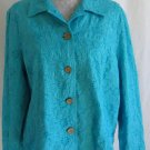 COLDWATER CREEK 2X Blue Embroidered Eyelet Floral Print Shirt Semi Sheer