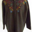 GAP L Wool Dark Green Embroidered Paisley Floral Print Zip Up Cardigan Sweater